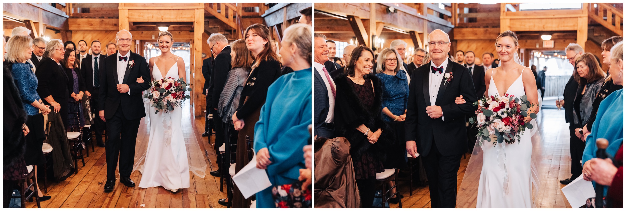 winter wedding ceremony in the barn at red lion in cohasset ma